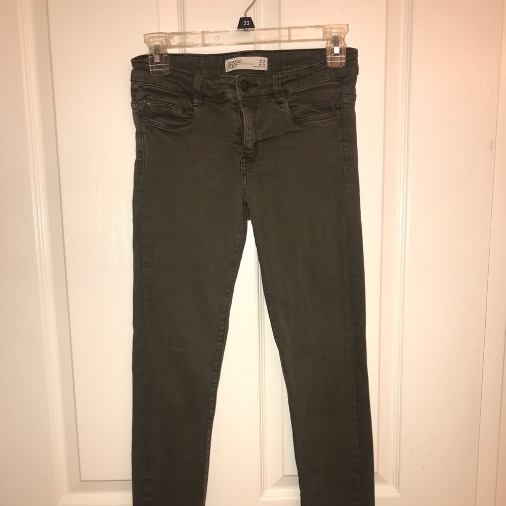 Zara Army Green Stretch Skinny Jeans